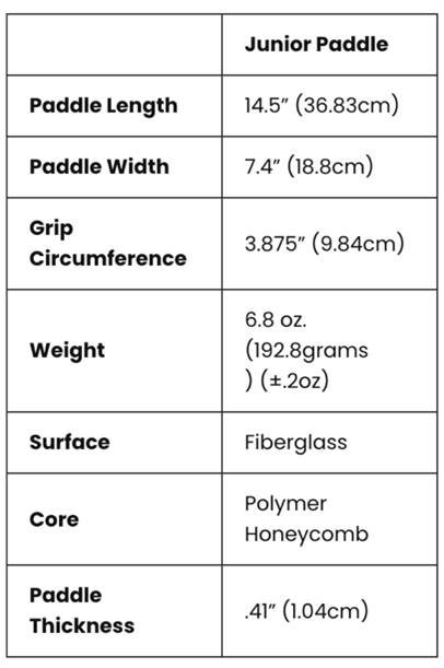 Junior paddle dimensions