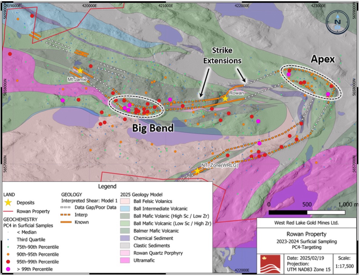 Figure 3: Till targets along trend from the Rowan deposit that were defined in 2024 and have seen very little drill testing. image