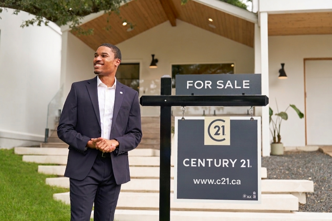 Century 21 Canada agent with sign