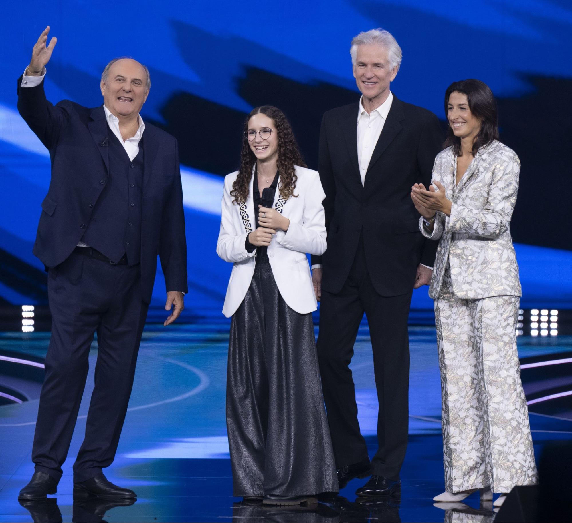 Io Canto host Gerry Scotti with winner, Marta Viola, and Matthew Modine, and Diana Santi - Director of NYFA Florence