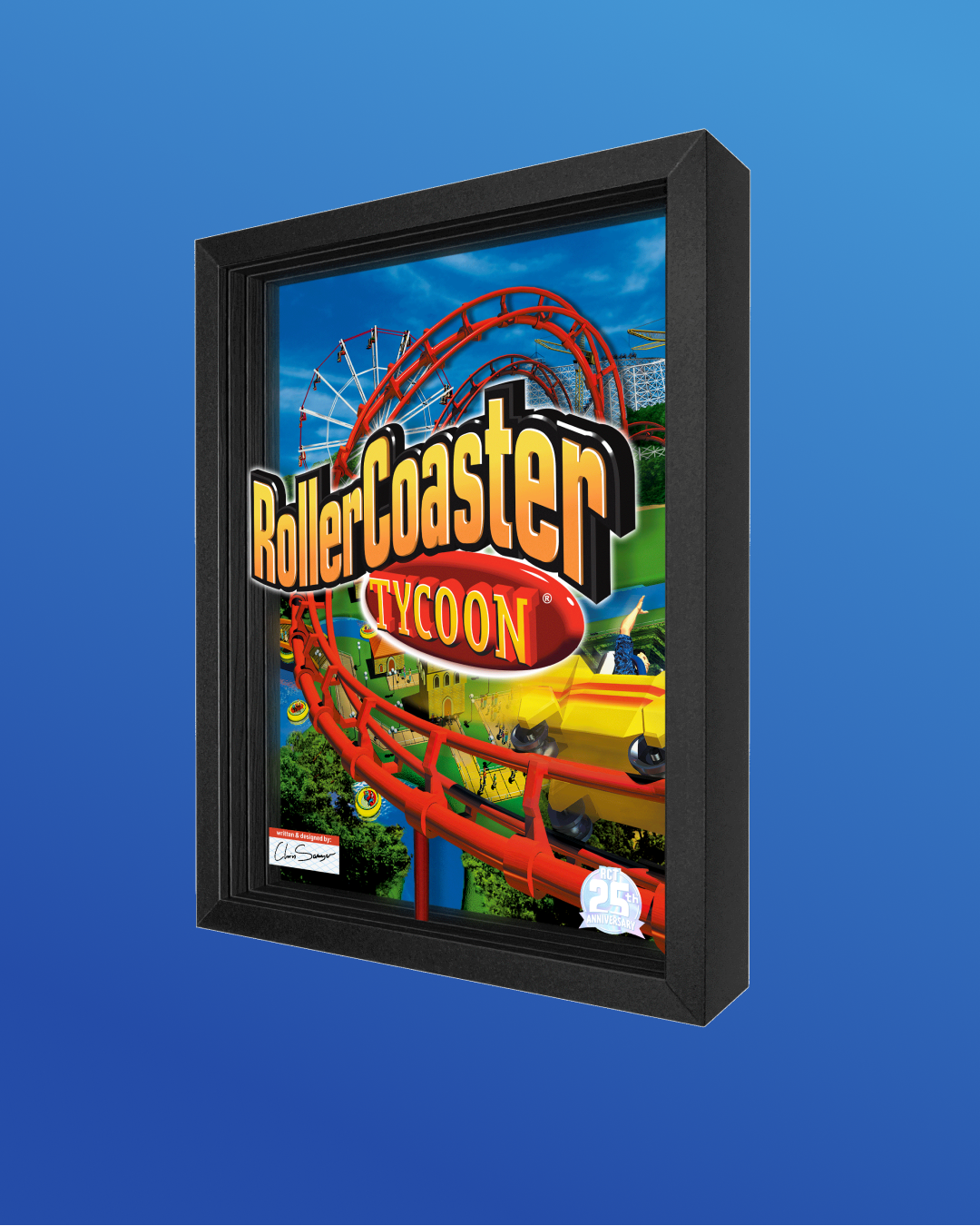 RollerCoaster Tycoon Shadowbox Art signed by Chris Sawyer.