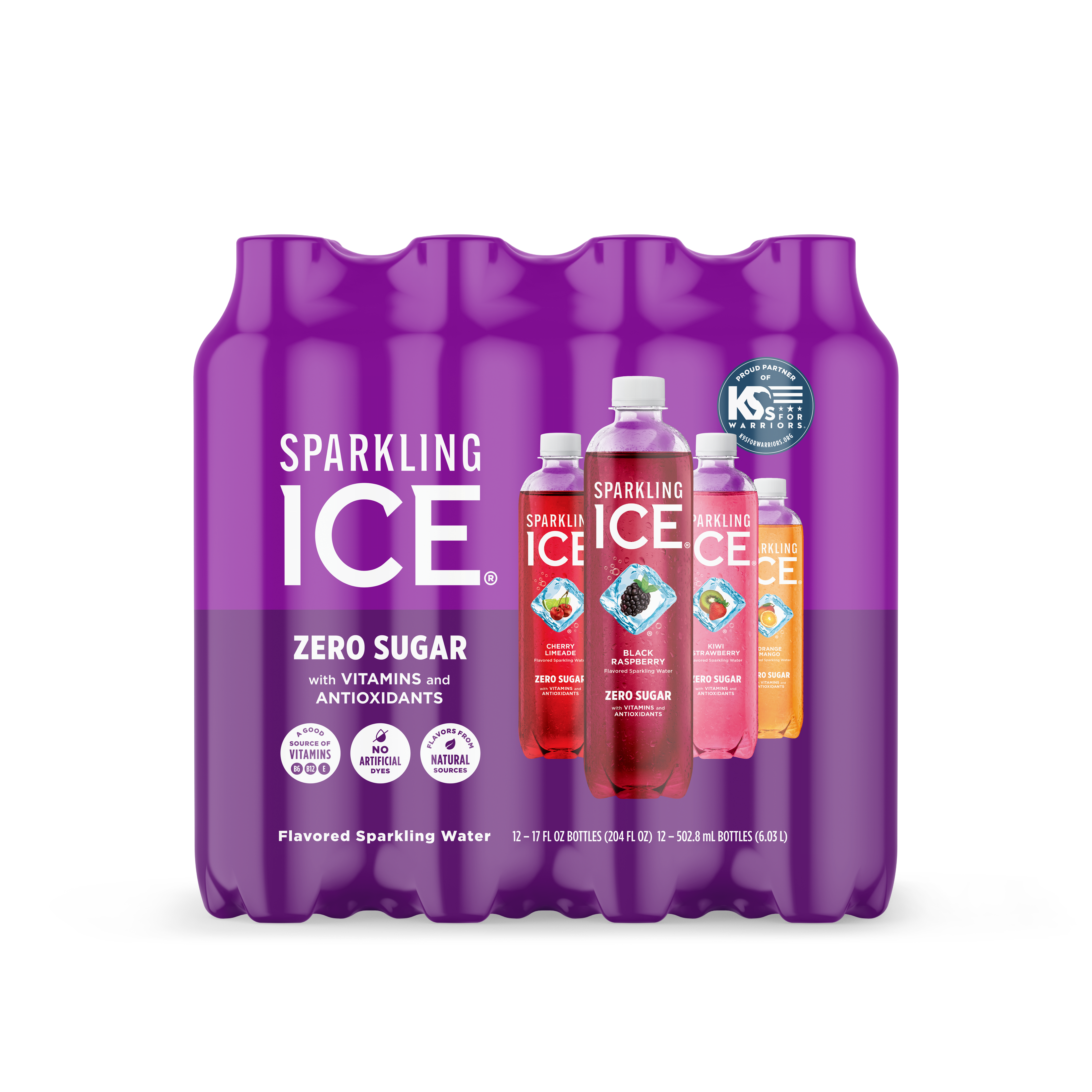 Sparkling Ice x K9s For Warriors Co-branded Purple Variety 12-pack