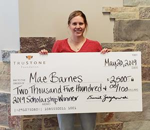 TruStone Financial presents Mae Barnes with scholarship check