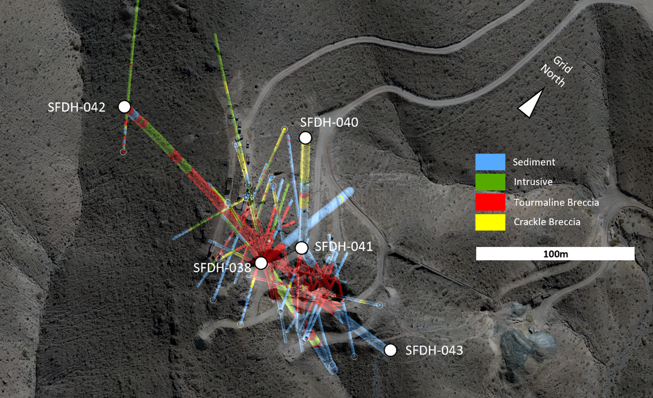 Figure 10: Plan map of the SFdLA breccia pipe, showing locations of drill holes reported in this news release.