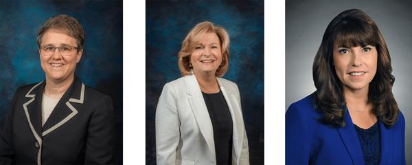 The Space Dynamics Laboratory announced that it has named Lisa Berreau, Lesa Roe, and Kathryn Tobey to its Board of Trustees. Pictured is (L-R) Lisa Berreau, Lesa Roe, and Kathryn Tobey. (SDL Photo/Jacob Given) 