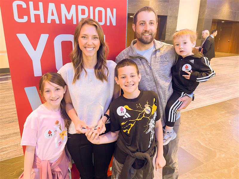 Jessica and Kyle McKearney with their children Violet, Hudson, and Colson at the ADRP National Conference in Minneapolis
