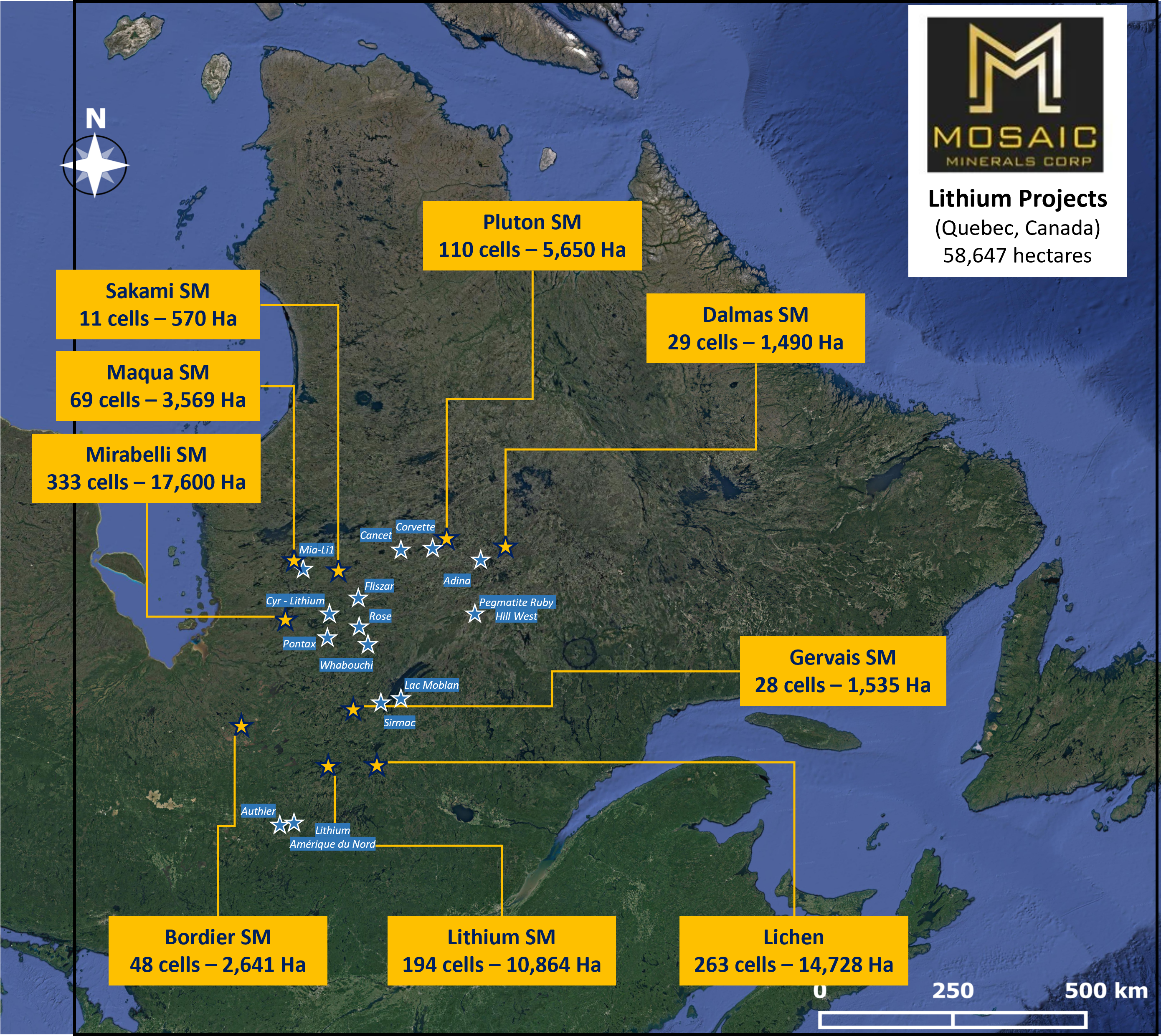Mosaic Minerals Lithium Projects Map