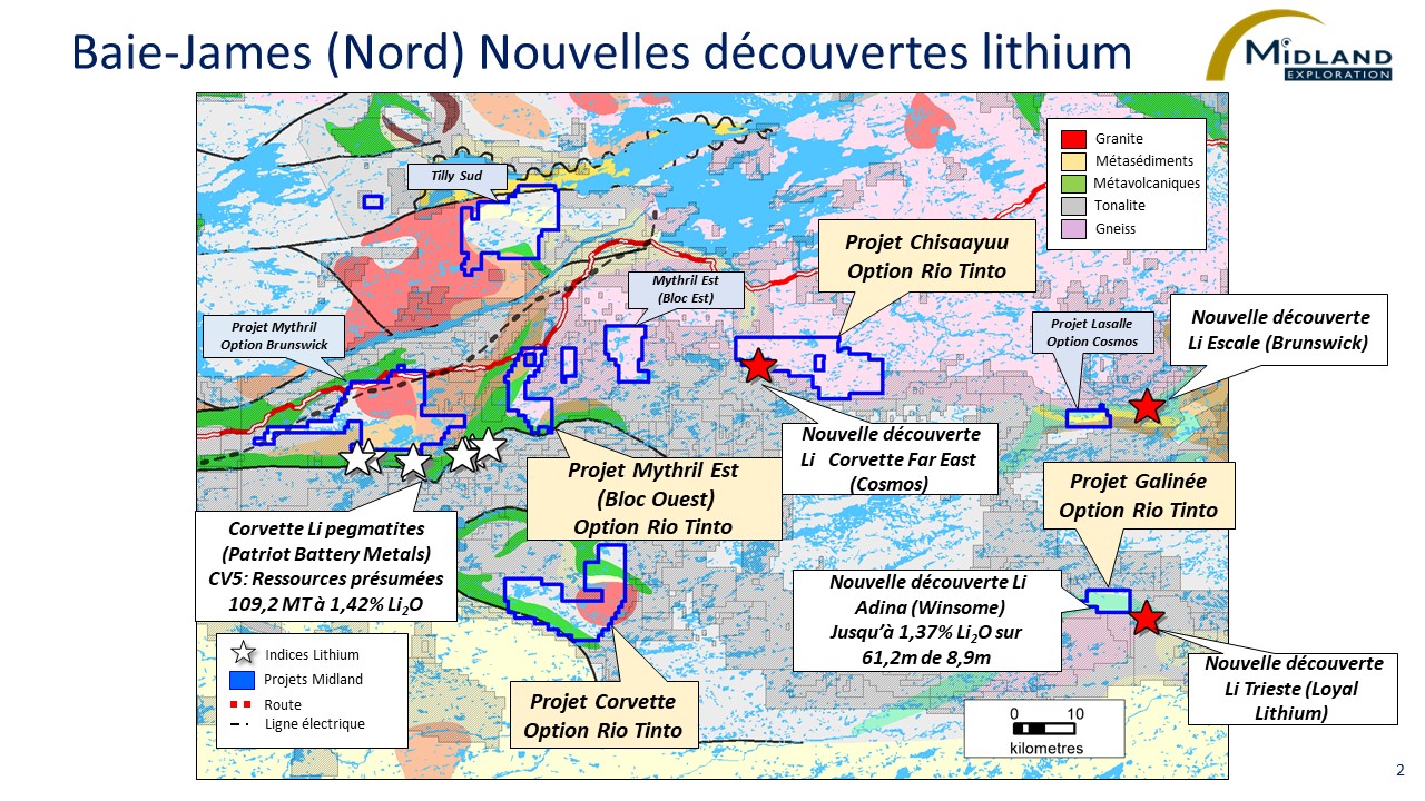 Figure 2 Baie-James (nord) Nouvelles découvertes lithium