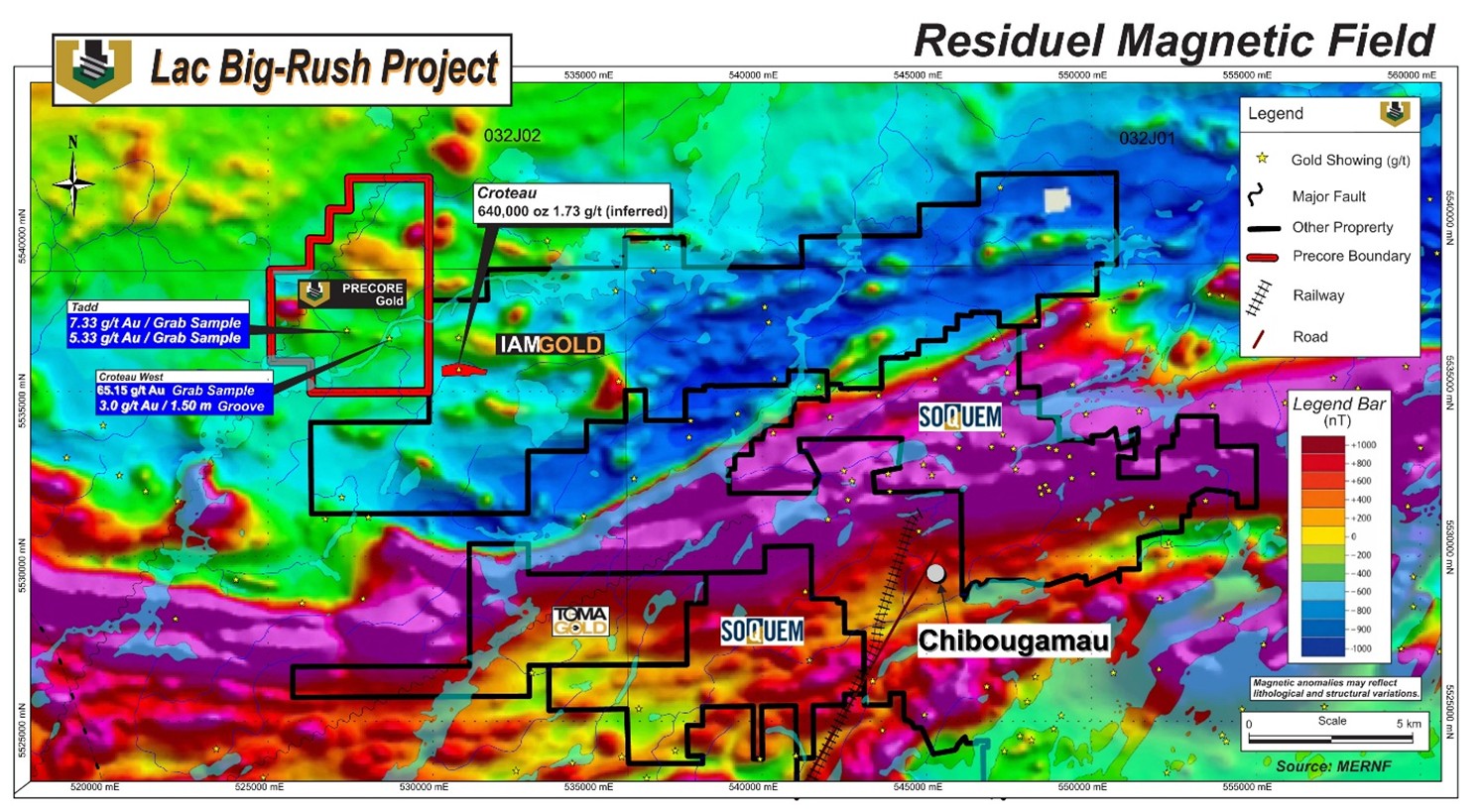 Map of Lac Big-Rush property location within regional magnetic survey compilation (Source: MERNF).
