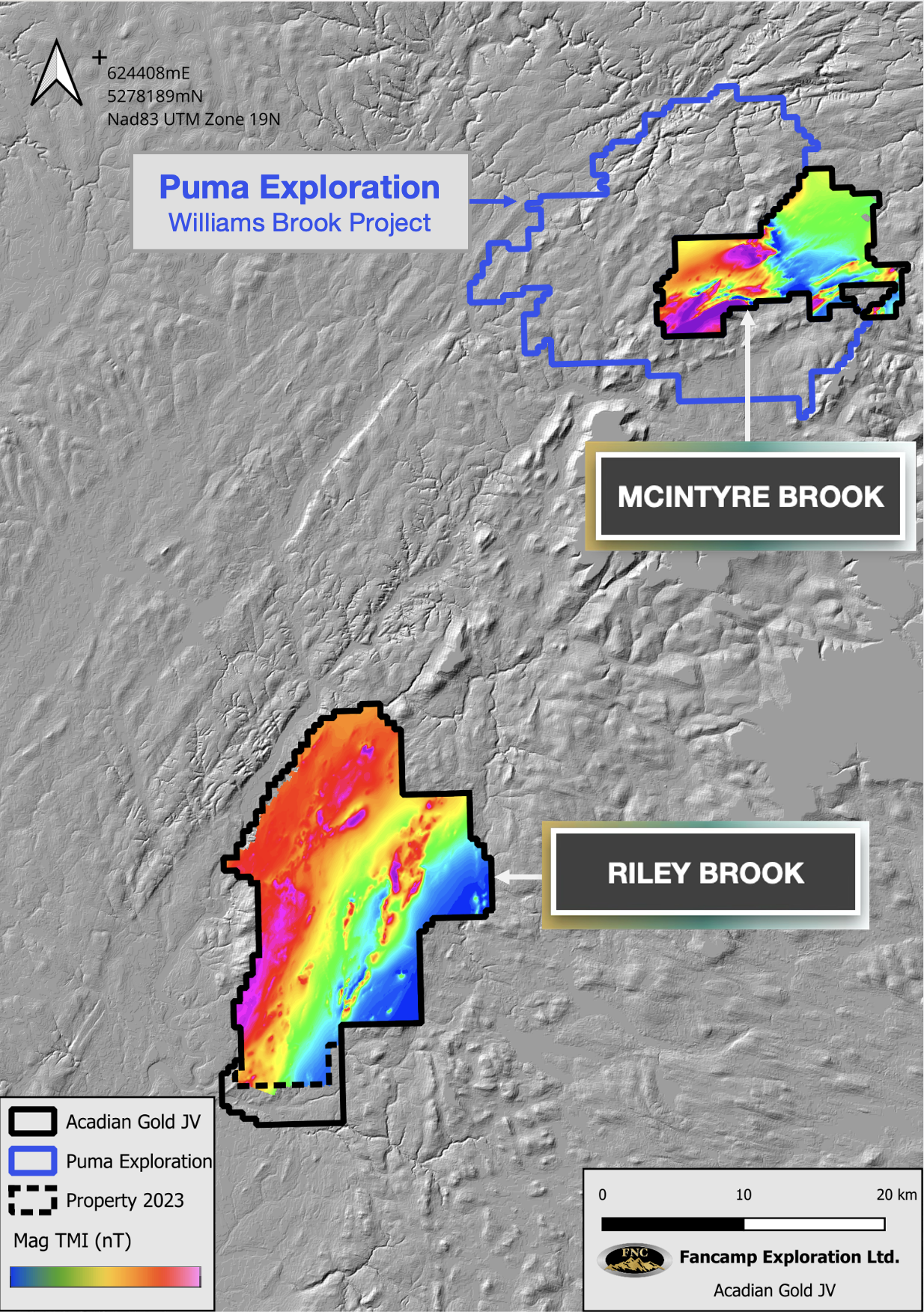 Figure 1: Acadian Gold McIntyre Brook and Riley Brook Airborne Magnetometer.