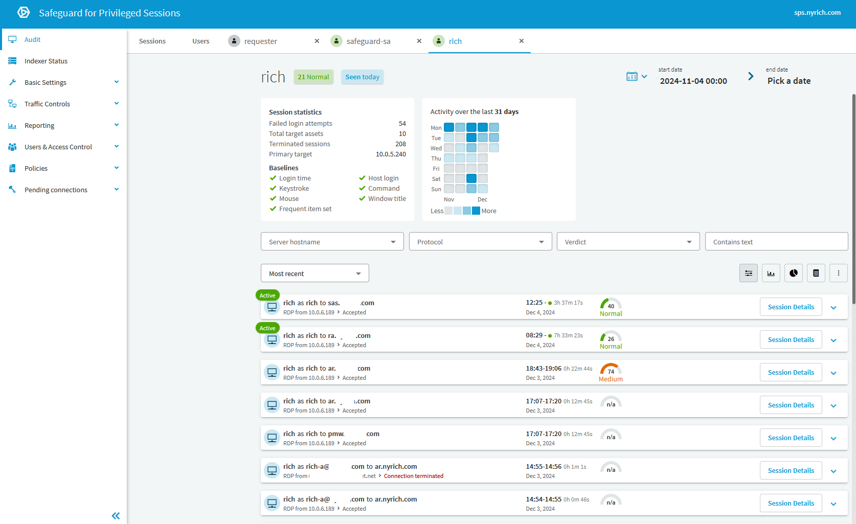 One Identity Safeguard 8.0 LTS Dashboard 