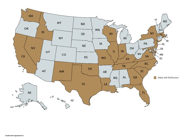 US States with Distribution May 17