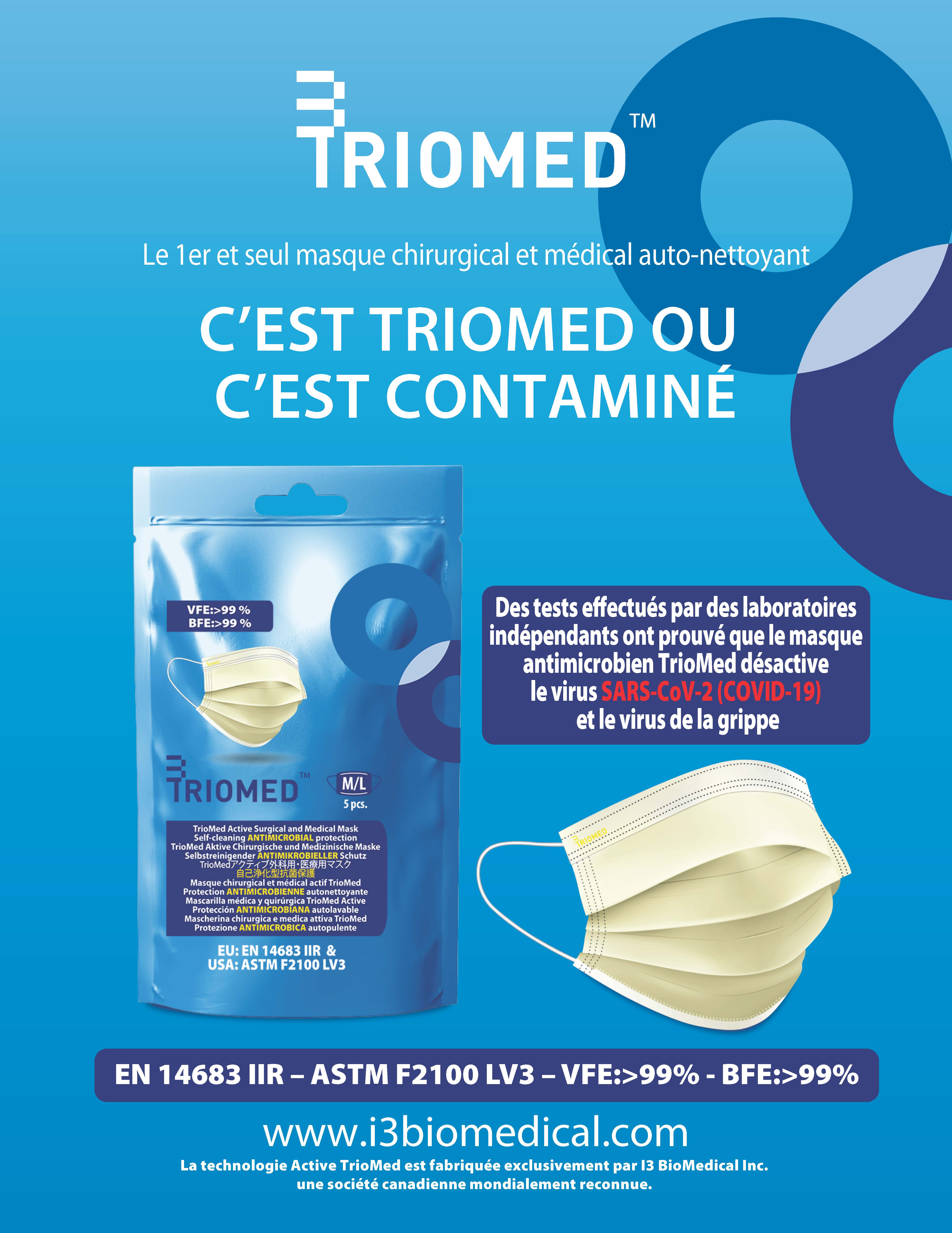 Masque antimicrobien d'i3Biomedical