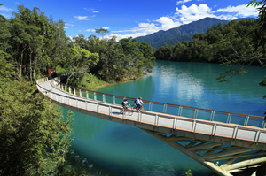 Biking over Sun Moon Lake