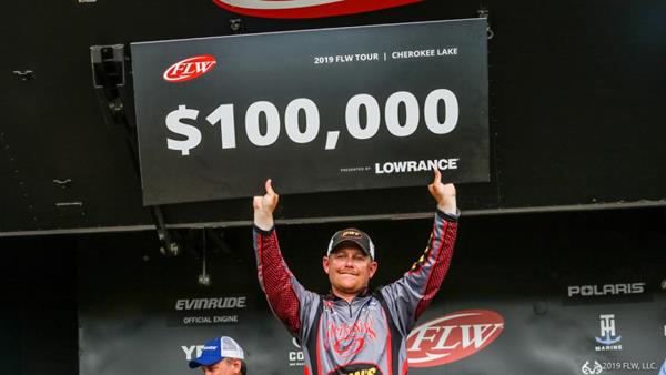 Pro Andrew Upshaw of Tulsa, Oklahoma, won the FLW Tour at the Cherokee Lake presented by Lowrance Sunday with a four-day cumulative total of 20 bass weighing 67 pounds, 10 ounces.