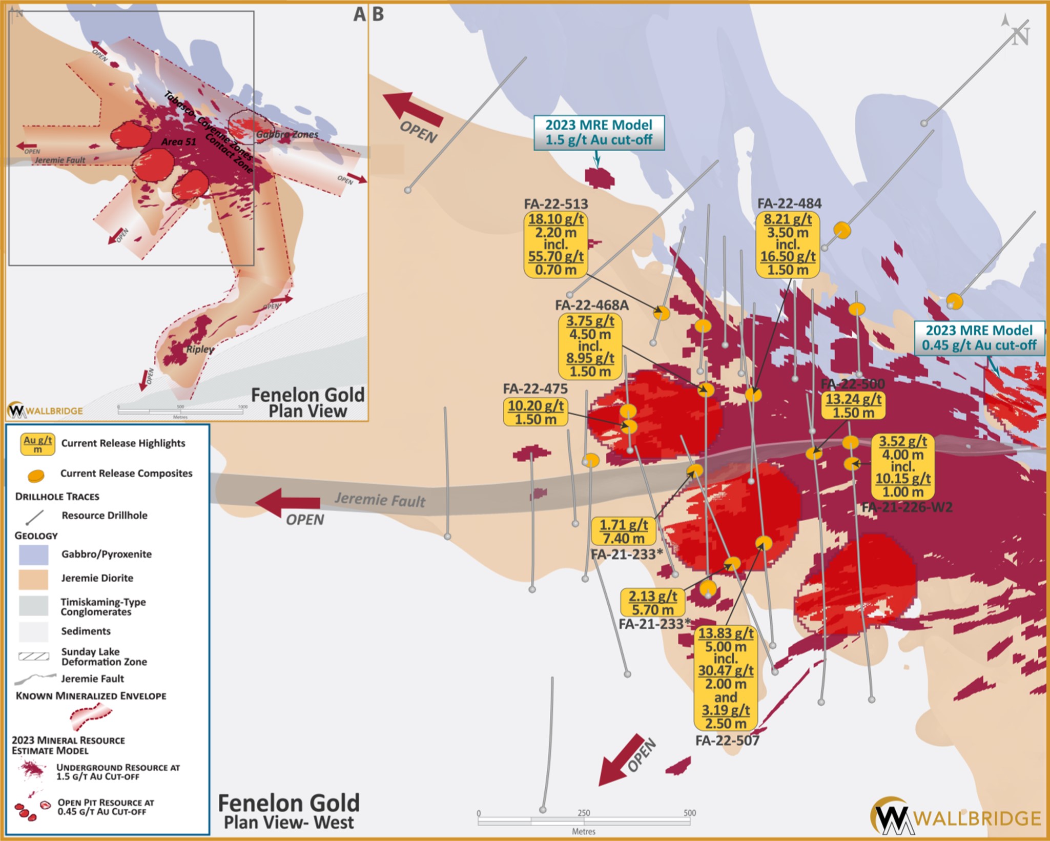 Fenelon Gold. A) Fenelon Plan View and B) Plan View-West