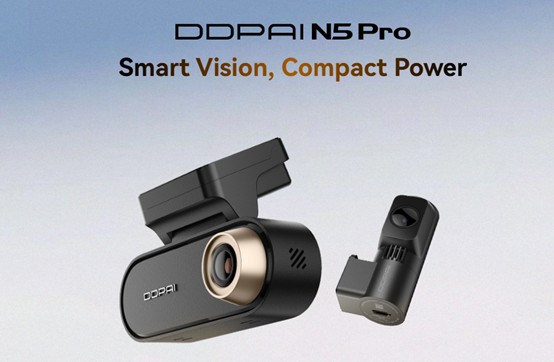 The DDPAI N5 Pro features a signature gold trim design and a compact body, allowing for a discreet, hidden installation that ensures an unobstructed view for the driver.