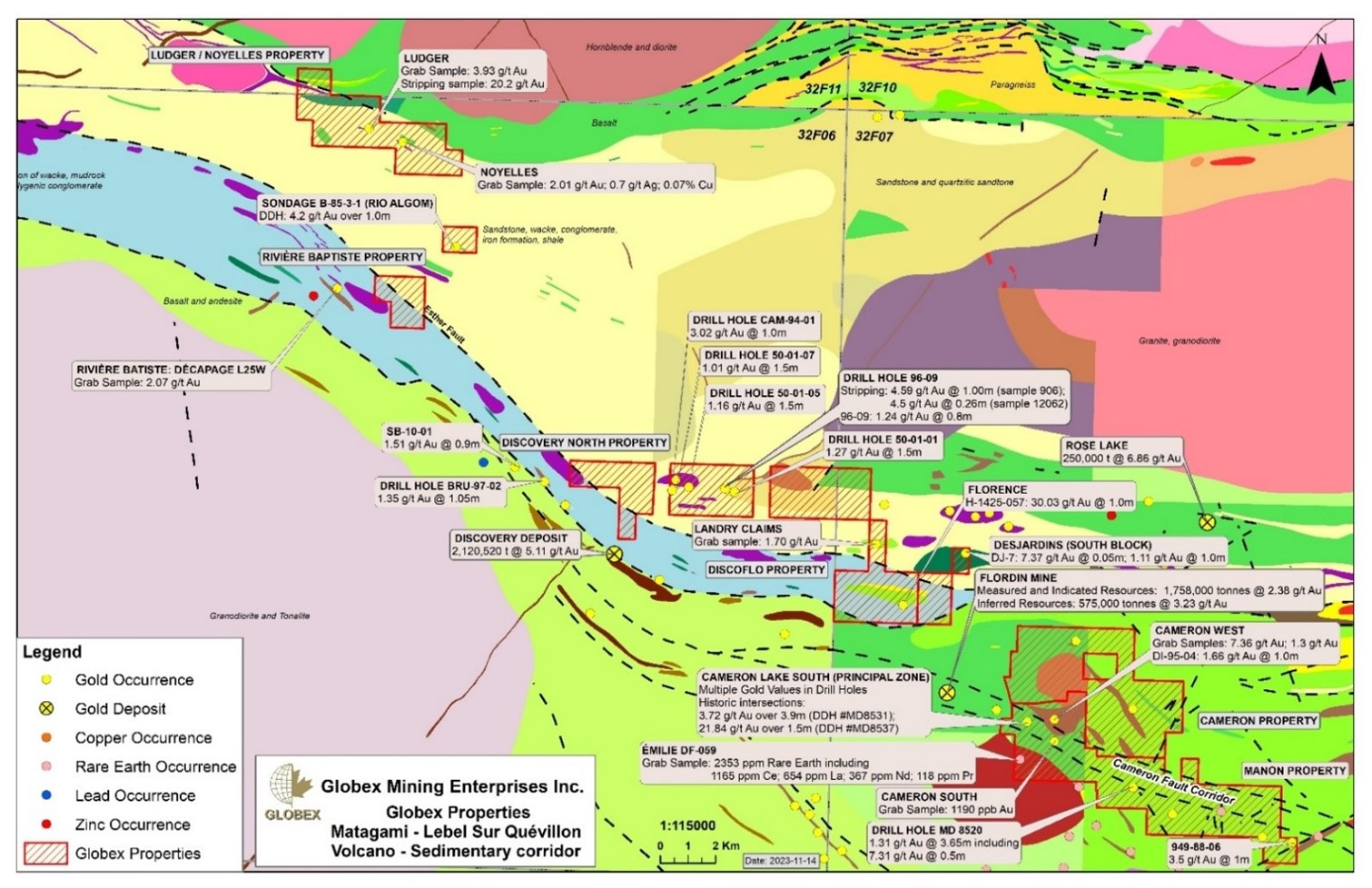 Géologie régionale et propriétés de Globex