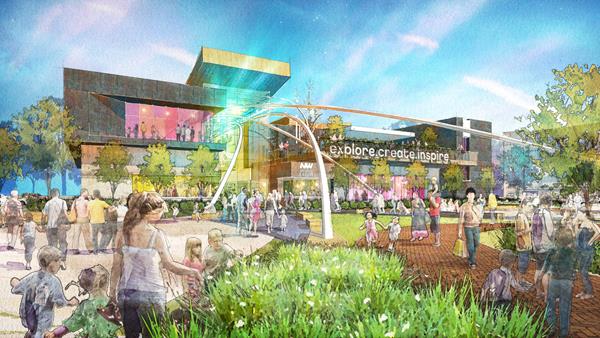 Artwork rendering of the exterior of the future science center.