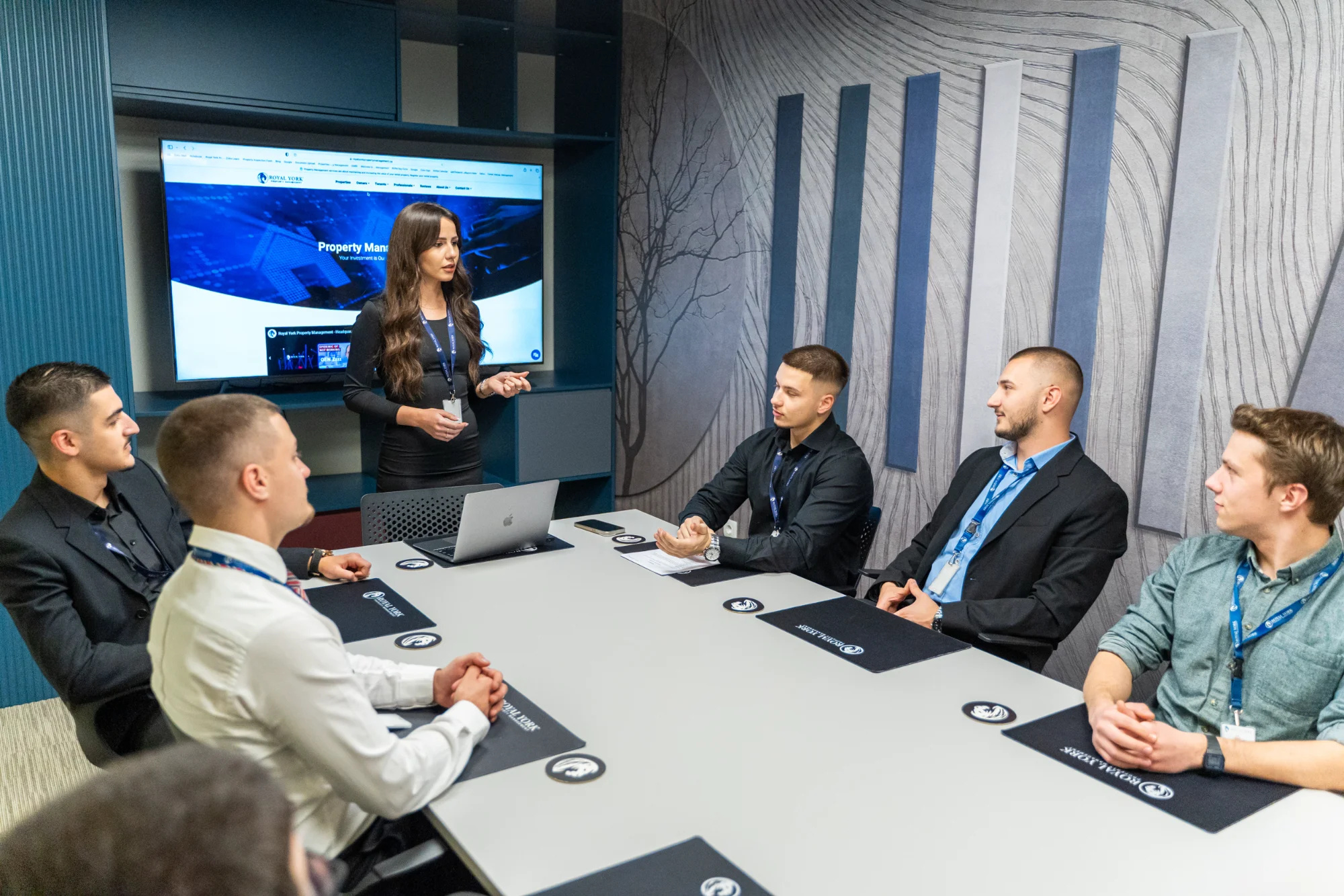 Royal York Property Management team conducting strategy session at corporate headquarters in Vaughan Ontario