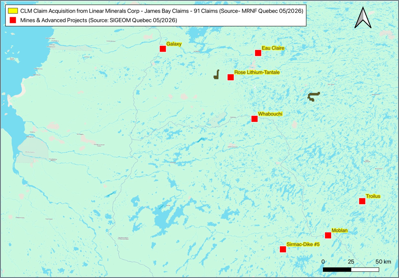 Linear Minerals Corp | James Bay Region | 91 Claims