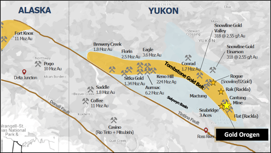 Location of Lode Gold’s Yukon properties Golden Culvert and Win, now part of Gold Orogen, including regional players on the Tombstone Gold Belt. Figure provided by Lode Gold, reference website: https://lode-gold.com/project/golden-culvert/.