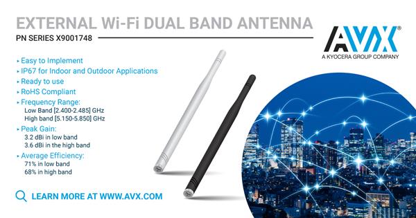 AVX Releases a New Series of IP67-Rated, External, Dual-Band Wi-Fi Antennas for 2.4GHz and 5GHz Applications