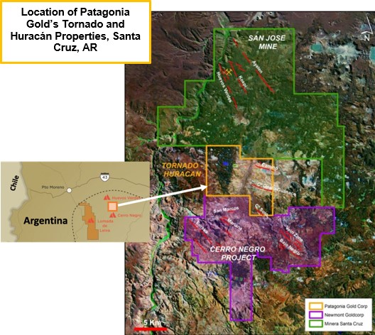 Location of Patagonia Gold’s Tornado and Huracán Properties