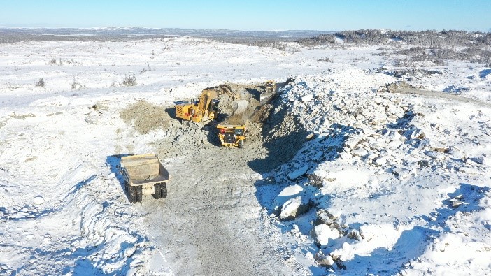 CAT 6020 excavator and CAT 777 haul trucks. Both February 2023