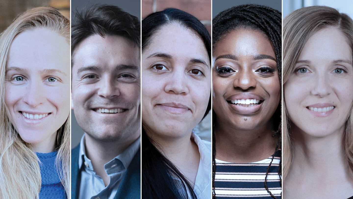 Science News announces its Scientists to Watch 2025. From left to right, Adeene Denton, Southwest Research Institute; Alex Lupsasca, Vanderbilt University and OpenAI; M. Catalina “Cat” Camacho, Washington University in St. Louis School of Medicine; Erika Moore, University of Maryland; Marianne Falardeau, Université TÉLUQ