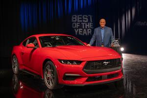 MotorWeek host and creator John Davis with the 2024 Ford Mustang, announced as the Drivers' Choice Awards "Best of the Year."