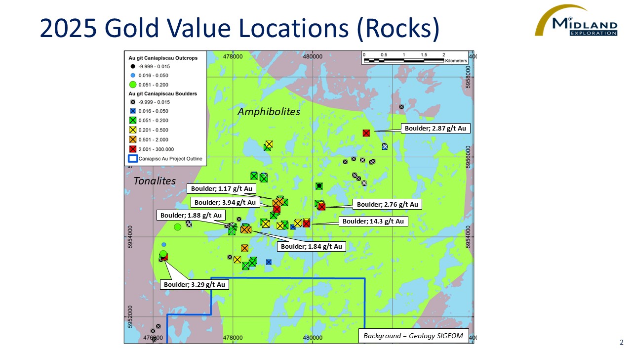 Figure 2 2025 Gold Values Location (Rocks) 