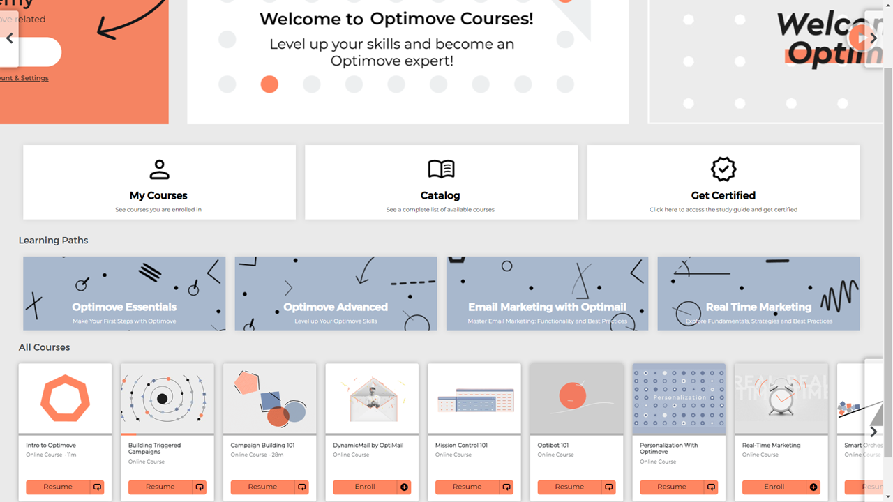 Optimove Courses Dashboard