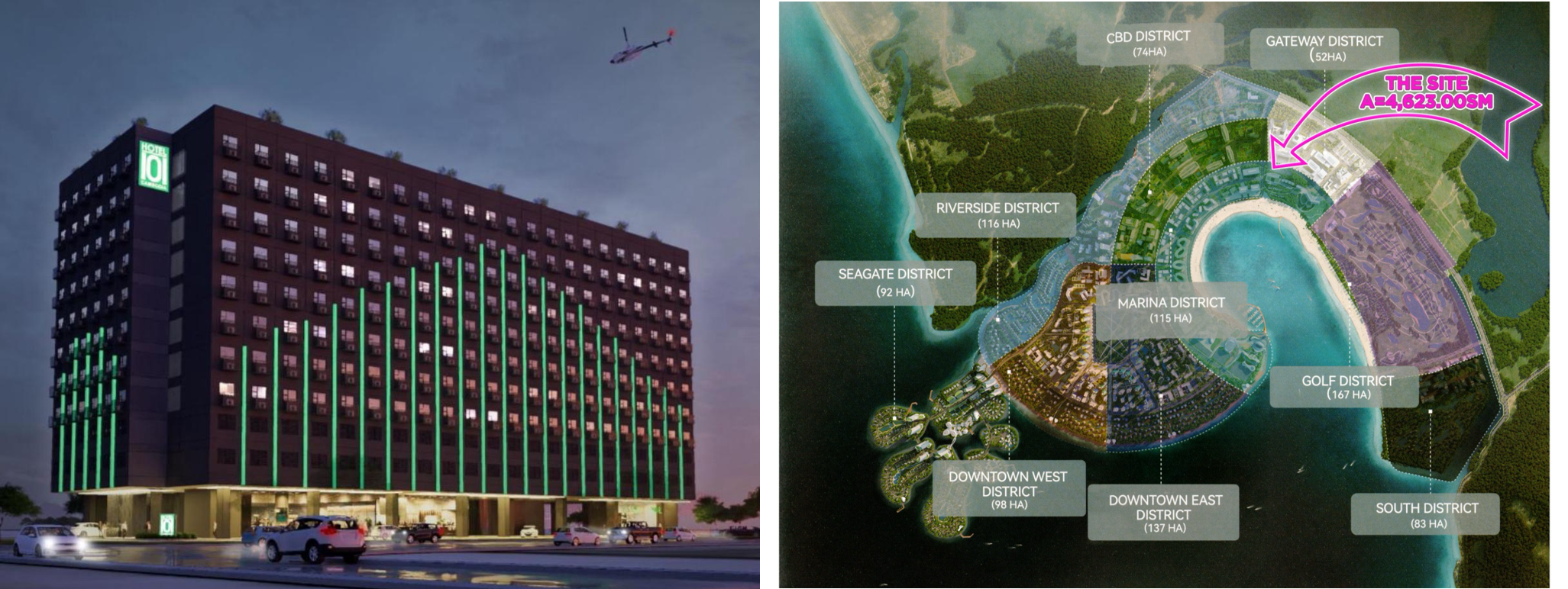 Perspective and site location of Hotel101-Sihanoukville, Bay of Lights, Cambodia set to have approx. 680 rooms 