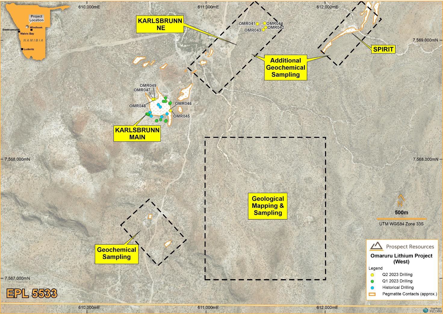 Figure 5: Regional Map showing recent drilling (yellow dots) and proposed Phase 2 Exploration