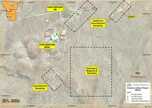 Regional Map showing recent drilling (yellow dots) and proposed Phase 2 Exploration