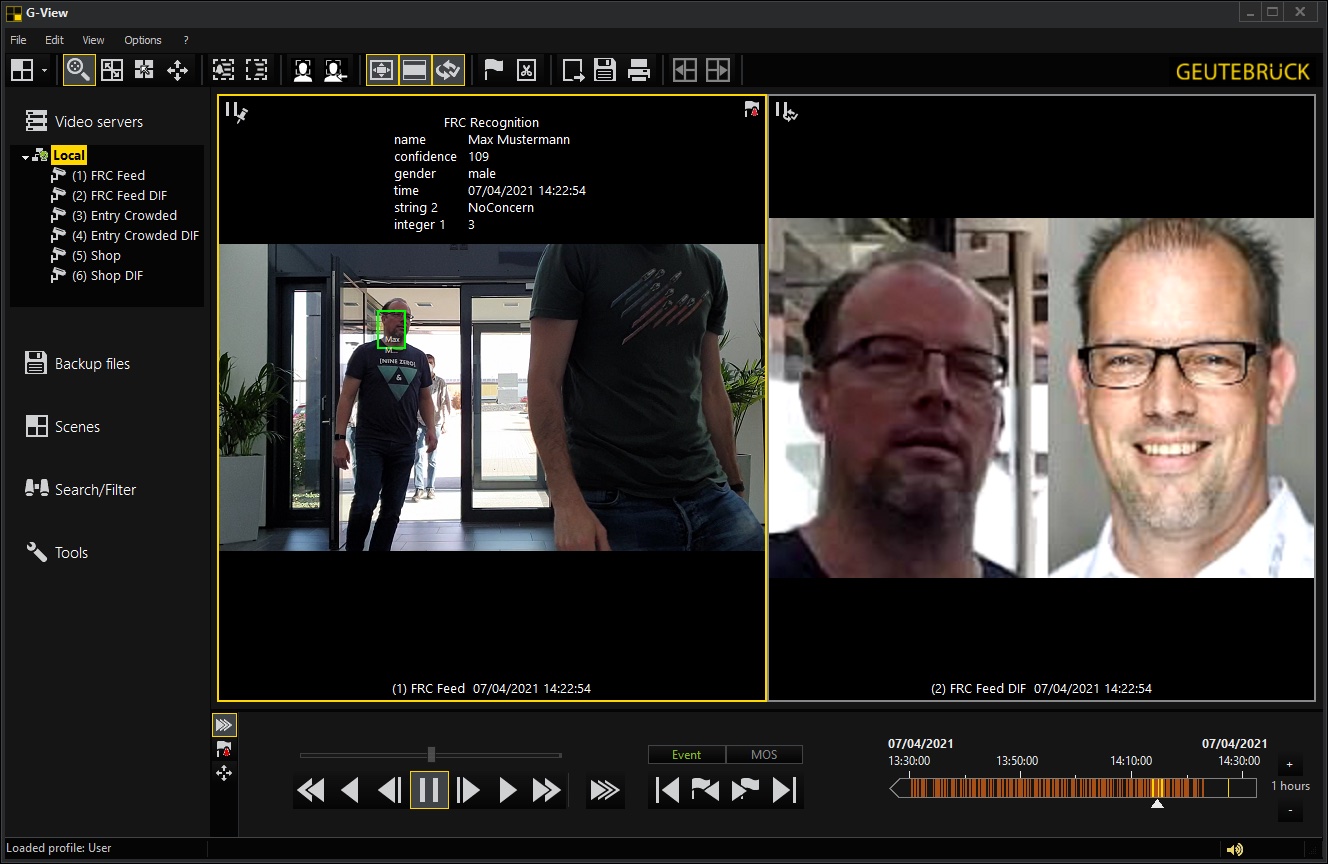 The result of the match and the reference image of the recognized person are presented for instant verification.
