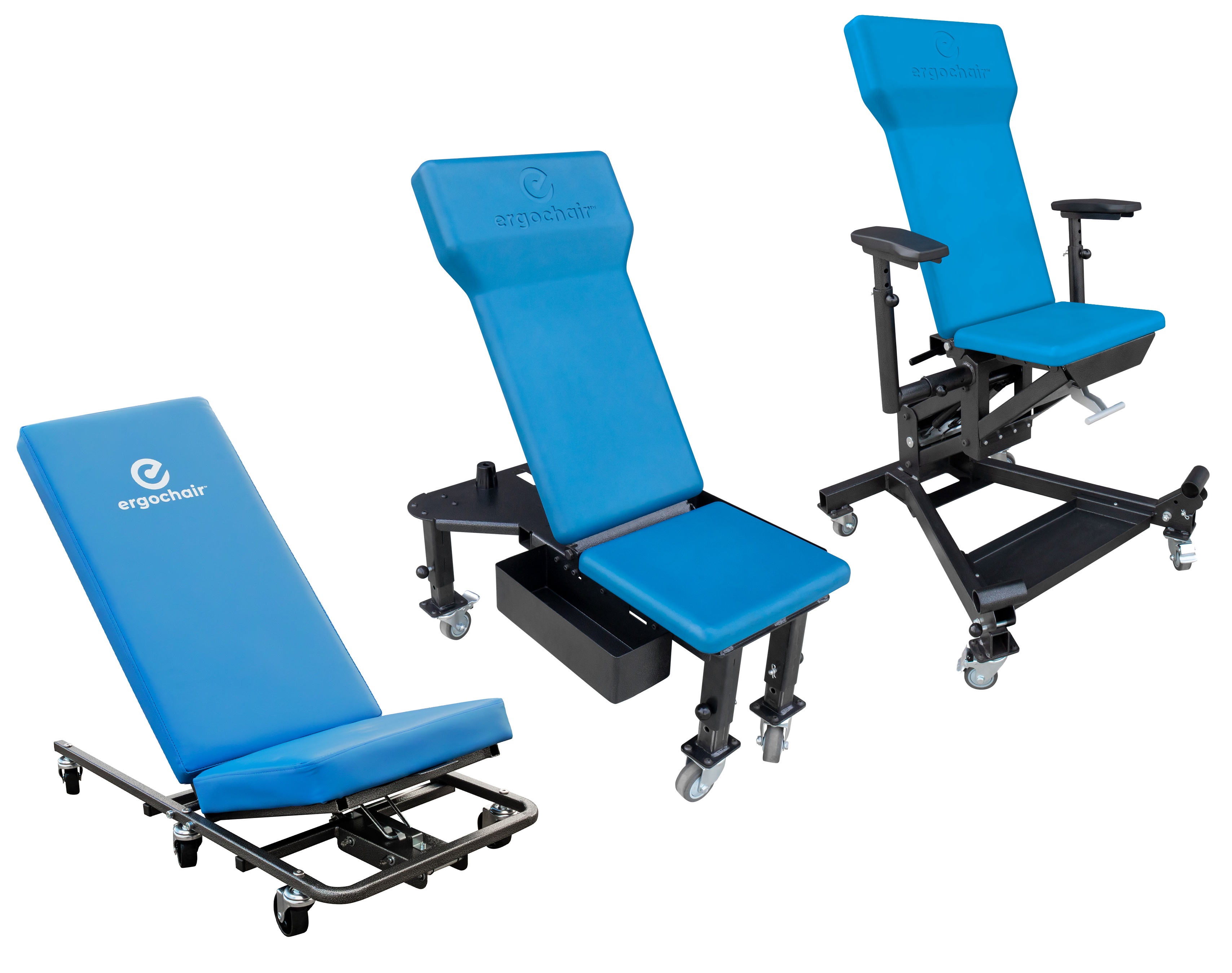 BendPak Inc. has expanded the Ergochair™ line of ergonomic work seats with three new models (from left to right), ERGO-GLIDE, ERGO-SCOOT, and ERGO-JET. These uniquely adjustable seats, creepers and workstations improve worker comfort and productivity to reduce the risk of injuries and strain when performing tasks in awkward positions.