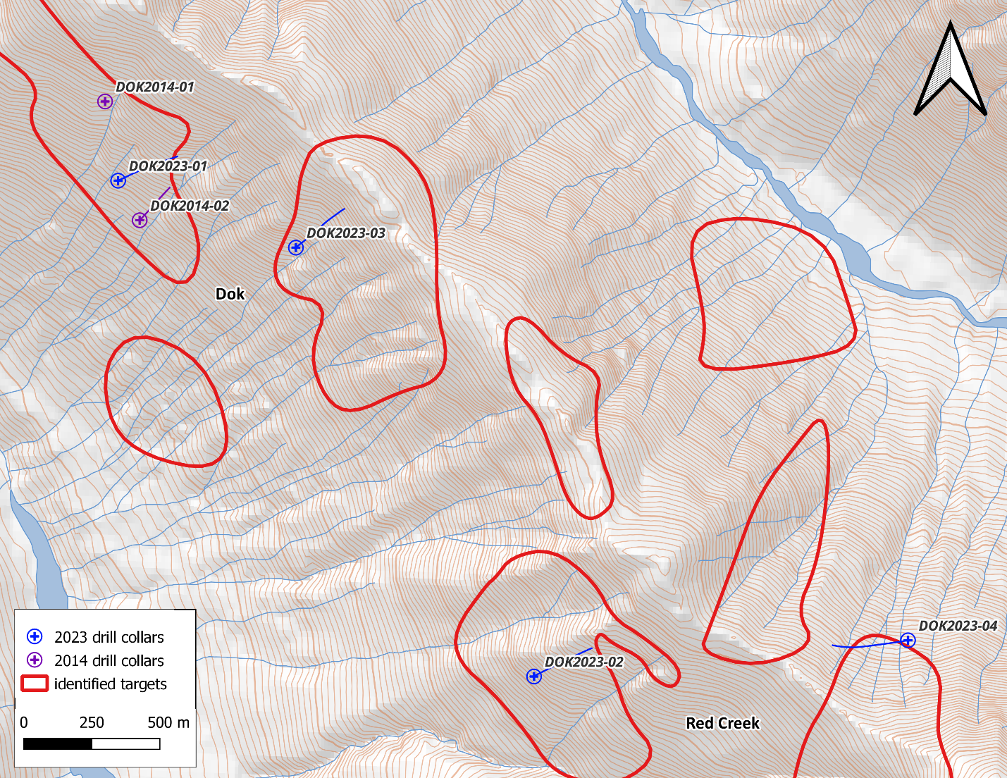 Drill Hole Locations including 2014 and 2023 collars.