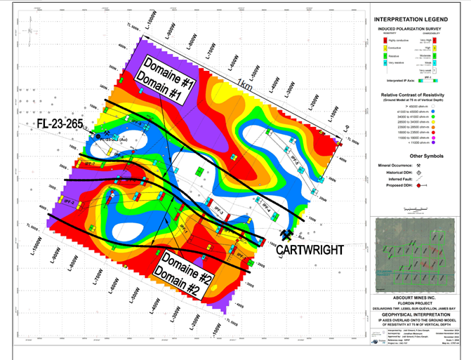 Resistivity map and induced polarization anomalies.