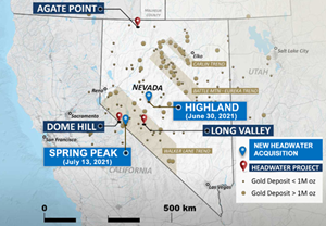 Figure 1- Location of the Spring Peak Project and other Headwater Nevada projects