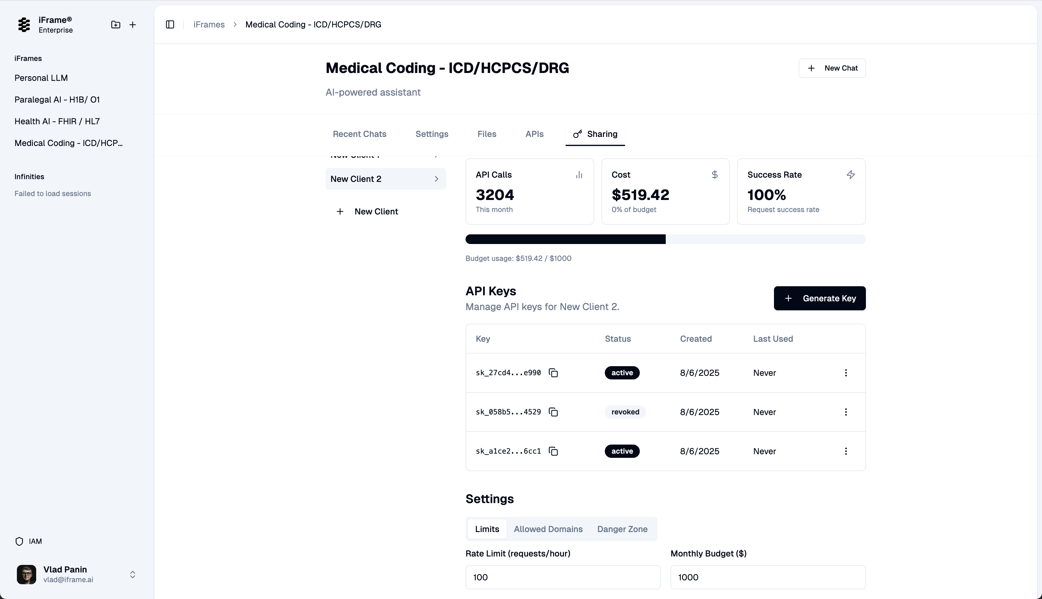 iFrame Web Application - Security and Usage Dashboard