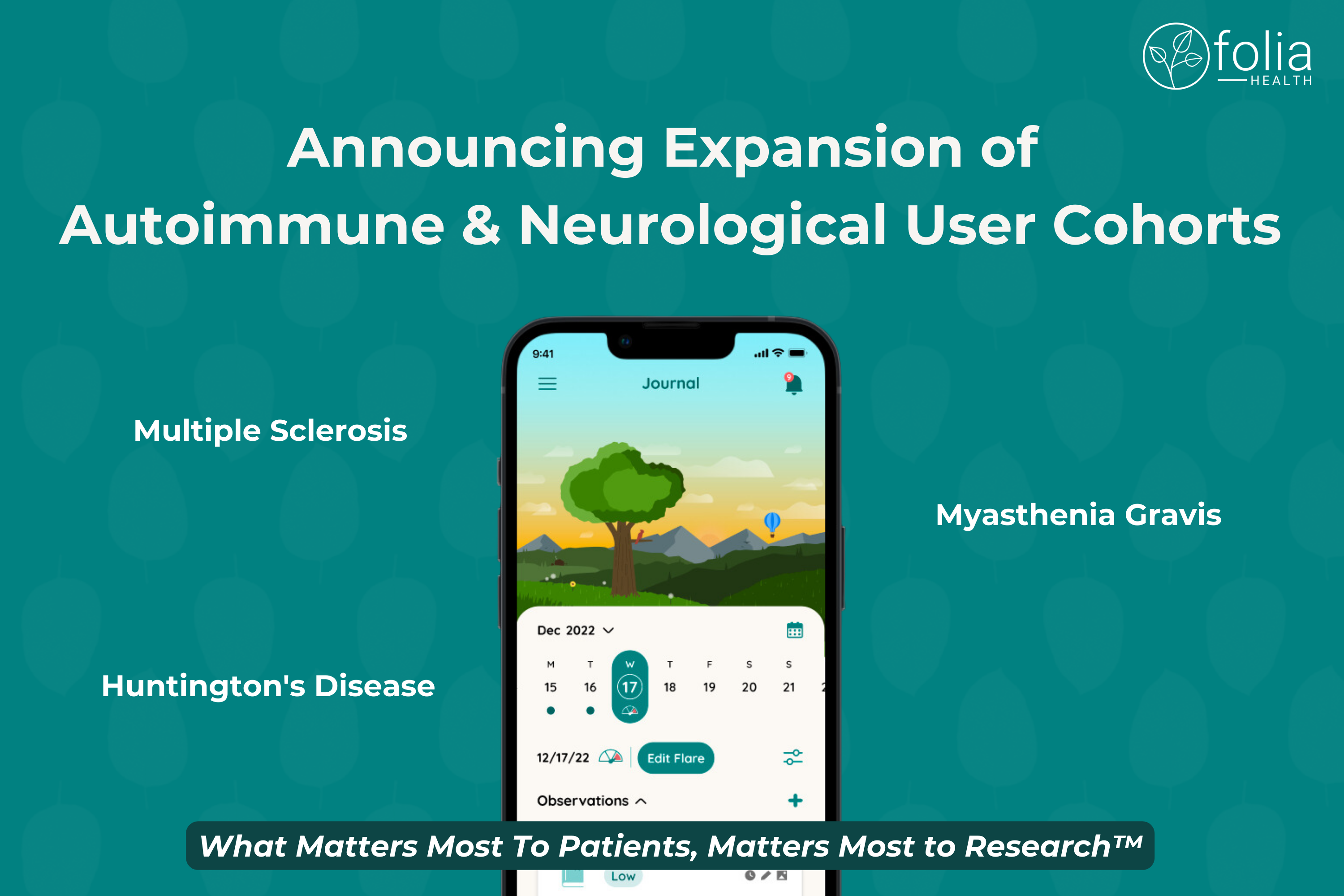 By expanding their patient and caregiver user cohorts living with these conditions, Folia Health seeks to develop comprehensive datasets that shed light on the intricate, nuanced, and heterogeneous experience of each of the three conditions, their progression, and treatment outcomes.