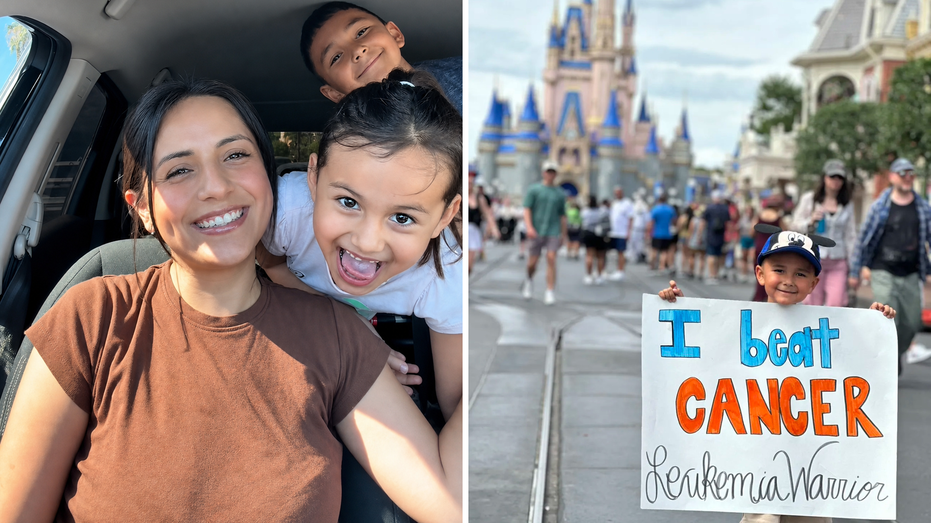 Monce Villalobos with her children today (left) and her son celebrating the end of his cancer treatment (right). After navigating separation and a custody battle while her son underwent chemotherapy, Monce used TalkingParents to bring accountability and stability to her family's communication.