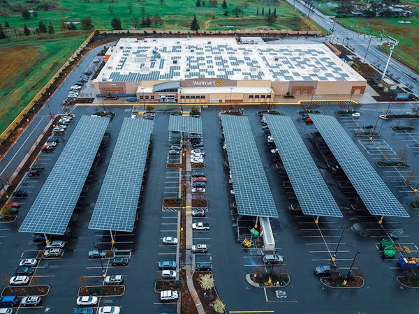 Rooftop and carport systems at Walmart store in Sacramento, California