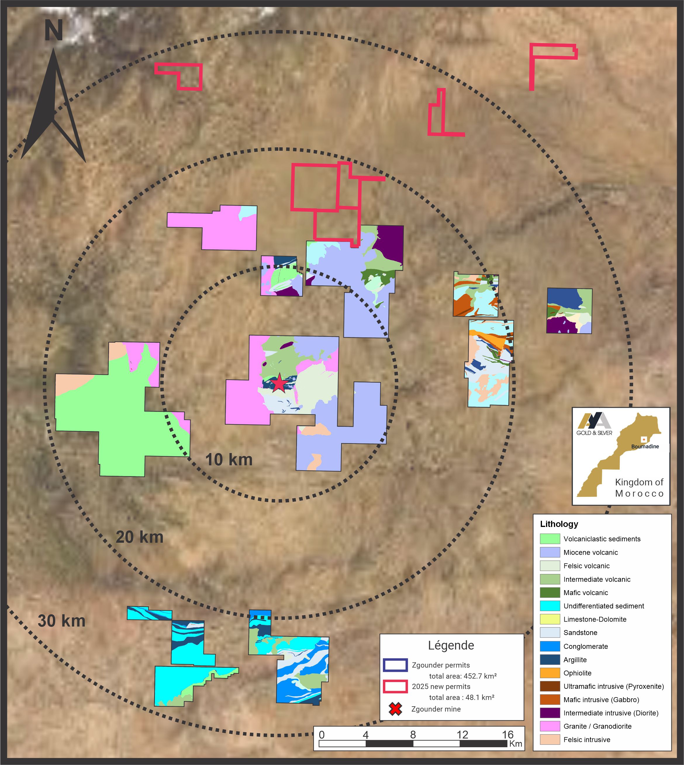 Surface Map of Zgounder Property with New Exploration Licences