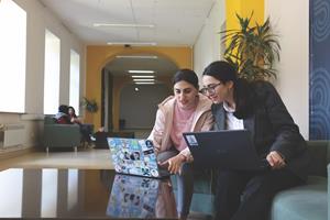 Two female employees from the IT sector at the Gyumri Technology Center, Credit: Davit Hakobyan
