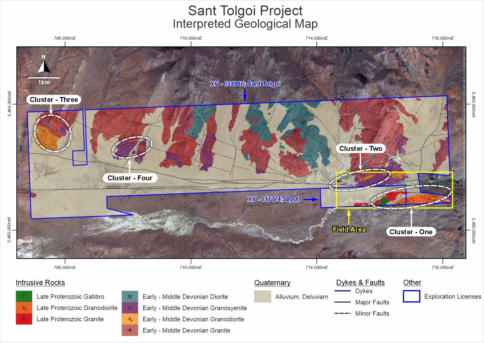 Interpreted Geology Sant Tolgoi and Field Area Highlighted.