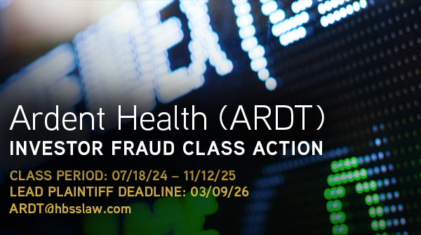 Investor fraud stock chart in Ardent Health class action