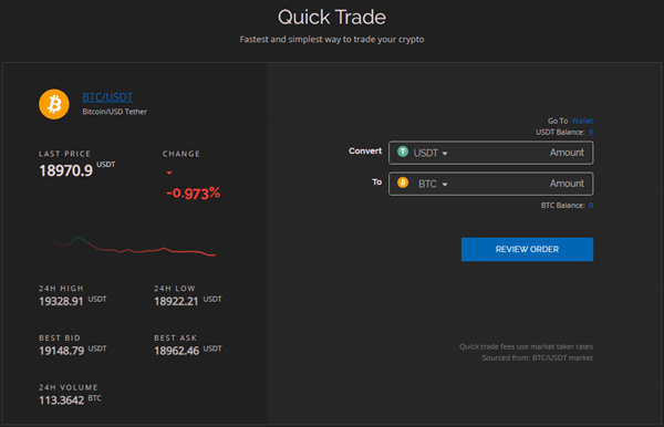 AWC Centralized Cryptocurrency Exchange Platform - Quick Trade